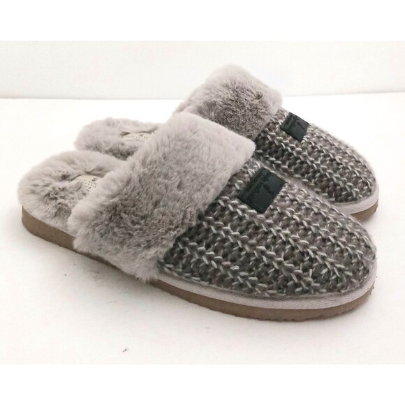 NEW Simply Southern Collection Scuff Slippers Gray Knit Soft Faux Fur 9M - Picture 3 of 13